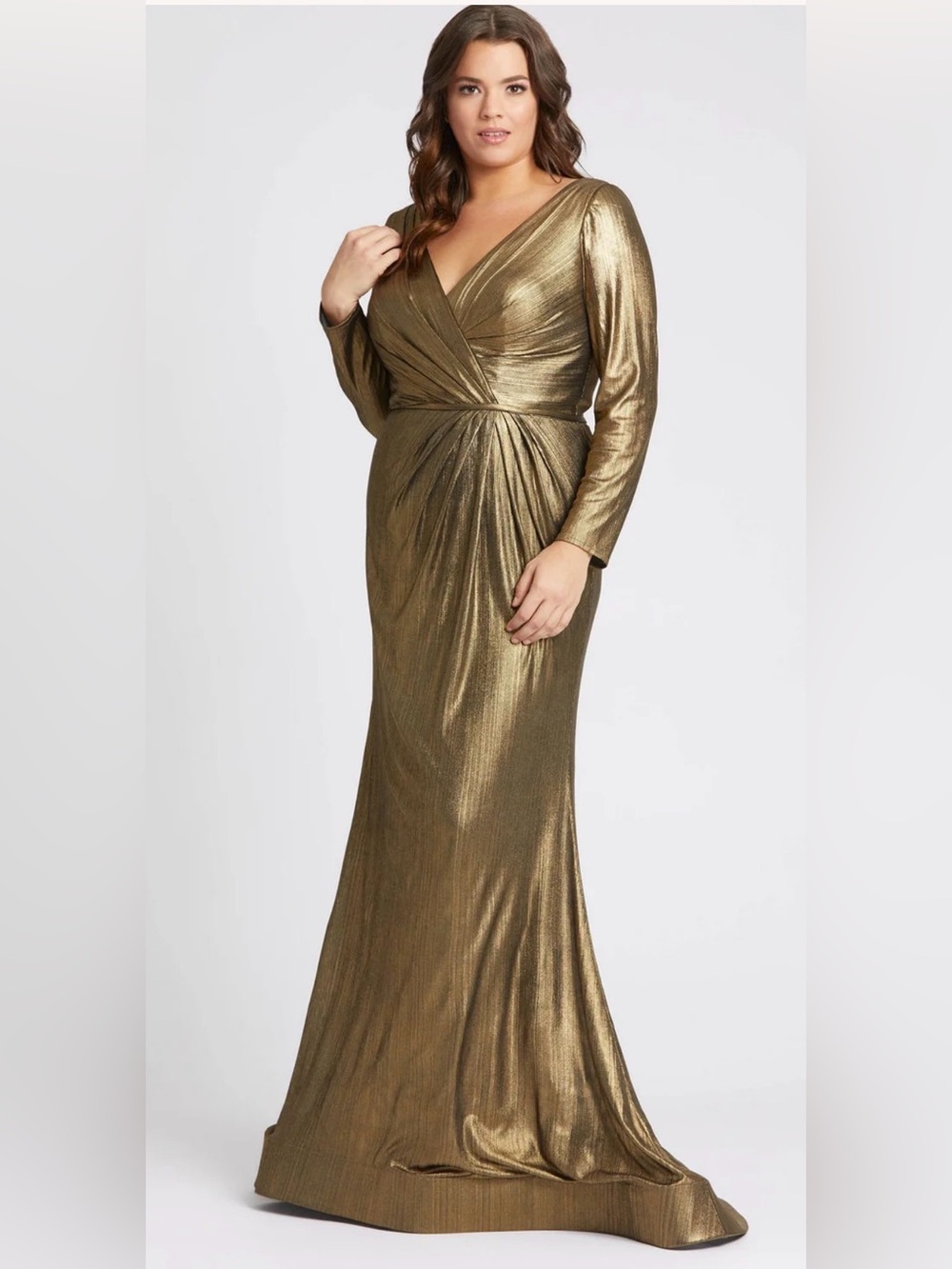 Mac Duggal Chic Metallic Evening Gown in Golden Bronze, size 22W - Picture 8 of 10